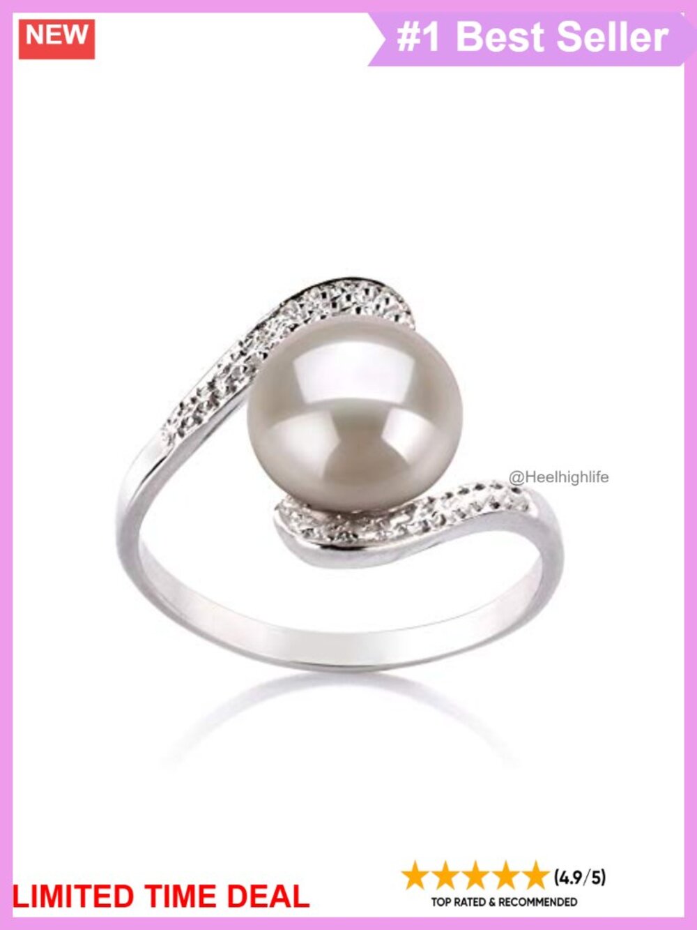 9-10mm AA Freshwater Pearl 925 Sterling Silver Wrap Ring Women